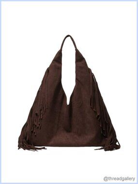 Faux Suede Fringe Hobo Bag Large Slouchy Shoulder Tote Handbag